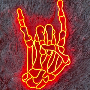 Señal LED de mano de Rock and Roll, señal de neón de mano de Rock n Roll, decoración de pared, señal de neón, señal de neón personalizada, señal LED de juego, mejores regalos Mano de Rock n Roll