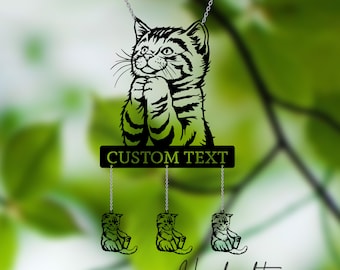 Campana de viento de gatito lindo de metal personalizado, decoración personalizada de jardín de gato lindo de metal, percha de árbol al aire libre, decoración de la casa de granja, percha de jardín al aire libre