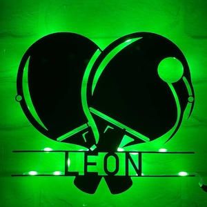 Custom Table Tennis Metal Wall Art With LED Light, Personalized Table Tennis Player Name Sign Room Decor, Pingpong Metal Lights, Best Gifts