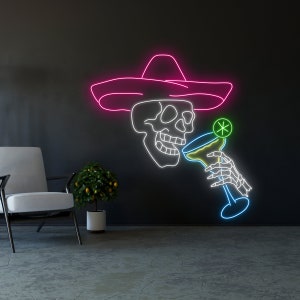 Mexican Skeleton Drink Margarita Led Sign, Margarita Led Lights, Margarita Neon Sign, Custom Neon Sign, Mexican Skeleton Neon Light