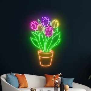 Tulip Flower Pot Led Sign, Tulip Flower Pot Neon Sign, Flower Neon Light, Floral Led Light, Tulip Flower Room Wall Decor, Florist Neon Light