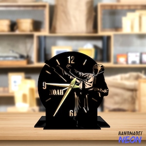 Custom Taekwondo Tabletop Metal Clock, Taekwondo Man Office Desktop Clock, Martial Arts Desk Circle Clock, Bookshelf Decor, Clock Home Decor