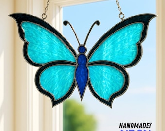 Butterfly Stained Glass Suncatcher: Handmade Glass Window Hanging, Nature Inspired Decor, Gift for Her