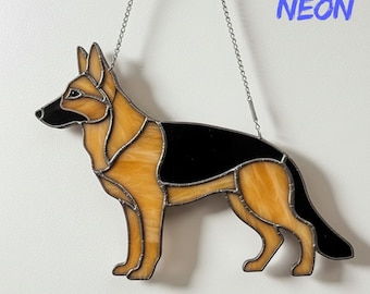 German Shepherd Stained Glass Suncatcher: Handmade Window Hanging, Dog Lover Gift, Glass Art Decor