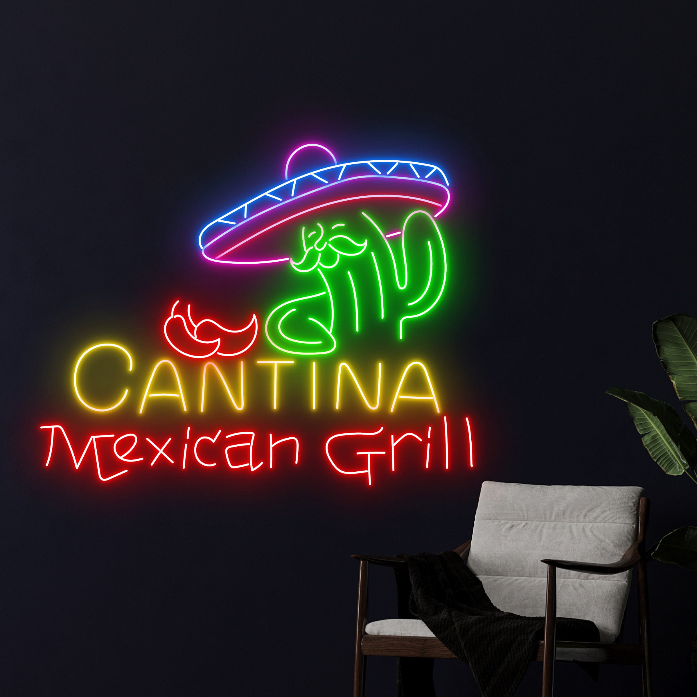Cantina Mexican Grill Neon Sign, Mexico BBQ Grill Led Sign