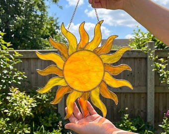 Custom Sun Stained Glass Suncatcher, Celestial Sun Suncatcher Wall Art, Living Room Wall Decor