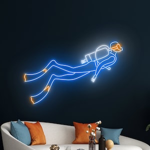Scuba Diver Neon Sign, Scuba Diver Neon Light, Diving Mask & Duck-legged Led Light, Beach Summer Party Decor, Diving Equipment Led Sign