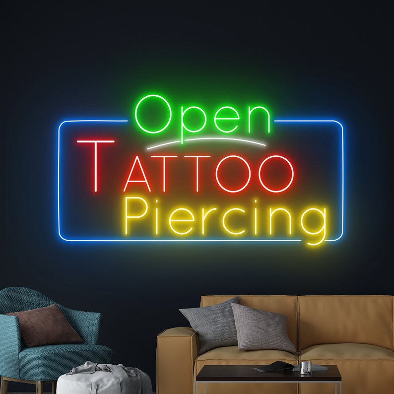 Open Tattoo Piercing Neon Sign, Tattoo Piercing LED Light, Tattoo ...