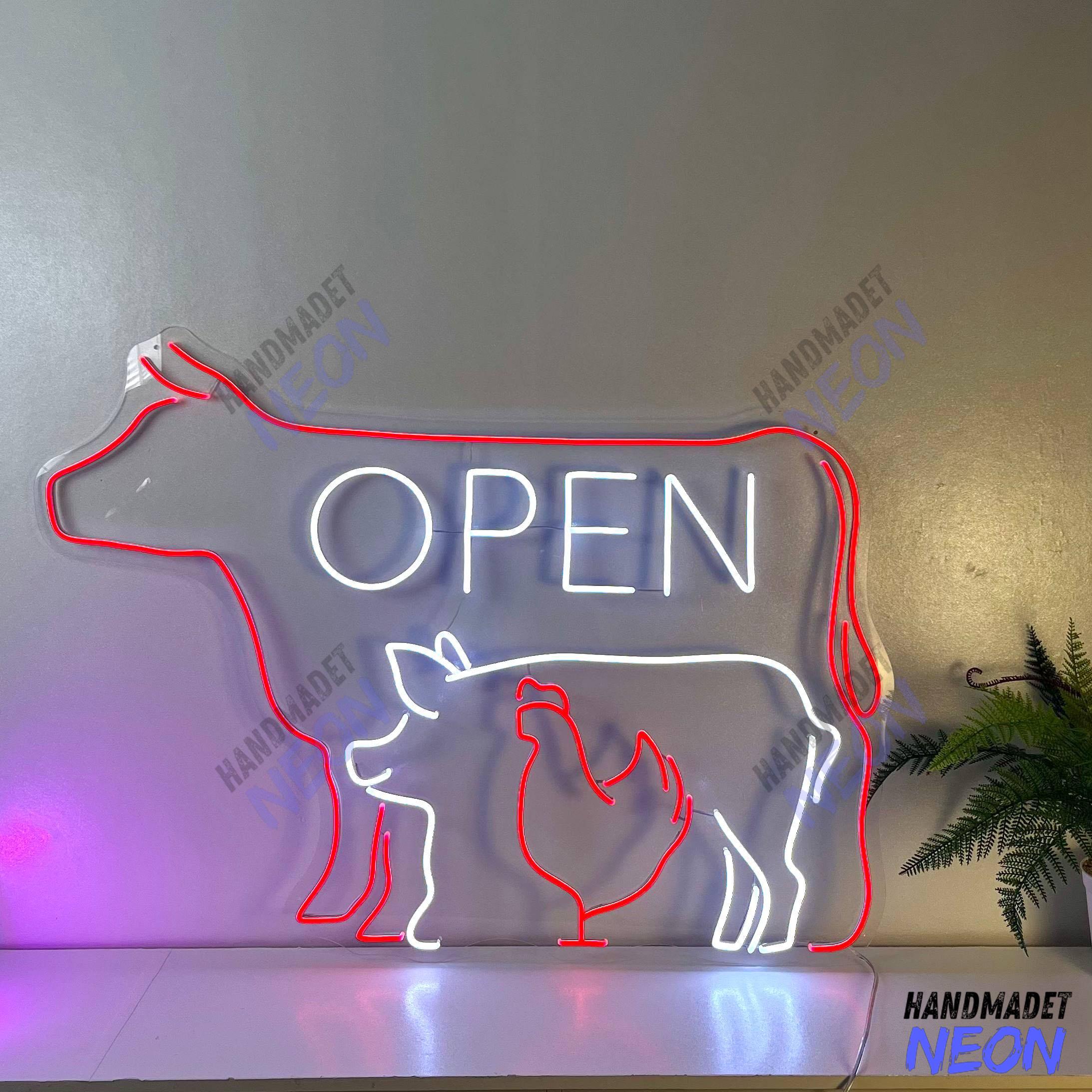 Butcher Shop Open Neon Sign, Custom Cow Pig Chicken LED Butcher Shop ...