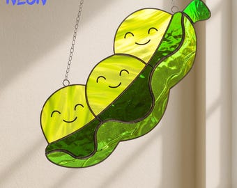 Peas Stained Glass Suncatcher: Pea Pod Window Hanging, Kitchen Decoration Gift
