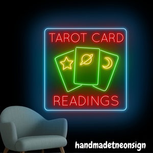 Letrero de neón con lectura de cartas del tarot, letrero LED con cartas del tarot, luz de neón con tarot, luz LED con cartas del tarot, luz de arte mural con cartas del tarot, decoración de pared para el hogar
