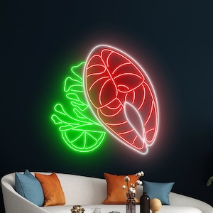 Salmon Sashimi Sushi Neon Sign, Sushi Steak Neon Light, Sushi LED Light, Japanese Food LED Sign, Sushi Signs, Restaurant Signs, Best Gifts