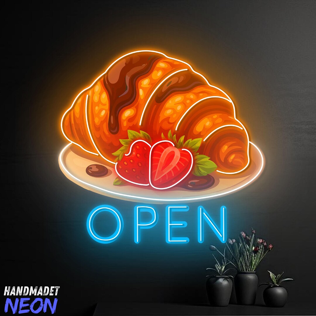 Croissant Open Neon Sign for Bakery Decor, Croissant Led Light, Custom ...