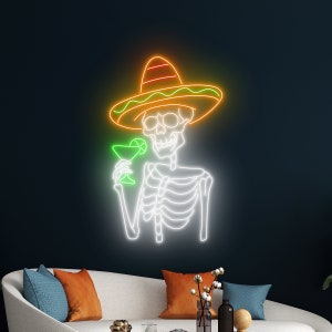Mexican Skeleton Drink Margarita Led Sign, Margarita Led Lights, Margarita Neon Sign, Custom Neon Sign, Mexican Skeleton Neon Light