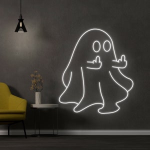 Middle Finger Ghost Neon Sign, Middle Finger Ghost Led Sign, Ghost Neon Lights, Best Gifts, Halloween Led Light, Home Decor, Custom Led Sign