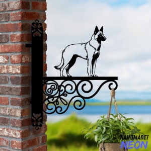 Personalized Belgian Malinois Dog Hanging Bracket, Dog Hanging Basket Bracket, Dog Hanging Bracket For Garden, Metal Sign Garden Decor