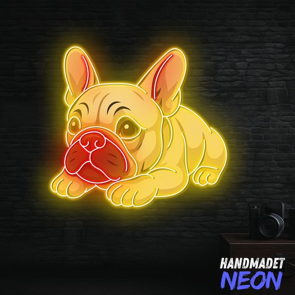 Insegna al neon con bulldog francese per decorazioni murali, luce LED per cani, insegna al neon personalizzata, regalo per proprietari di animali domestici, regalo per amanti dei bulldog