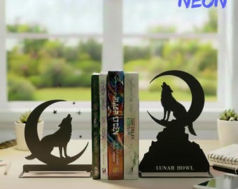 Sujetalibros de metal con diseño de lobo personalizado, con nombre, ideal como regalo para amantes de los lobos, decoración de librerías.