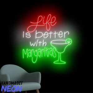 Life is better with Margaritas Neon Sign, Margarita Led Sign, Cocktail Neon Light, Drink Bar Pub Wall Art, Cocktail Liquor Home Wall Decor