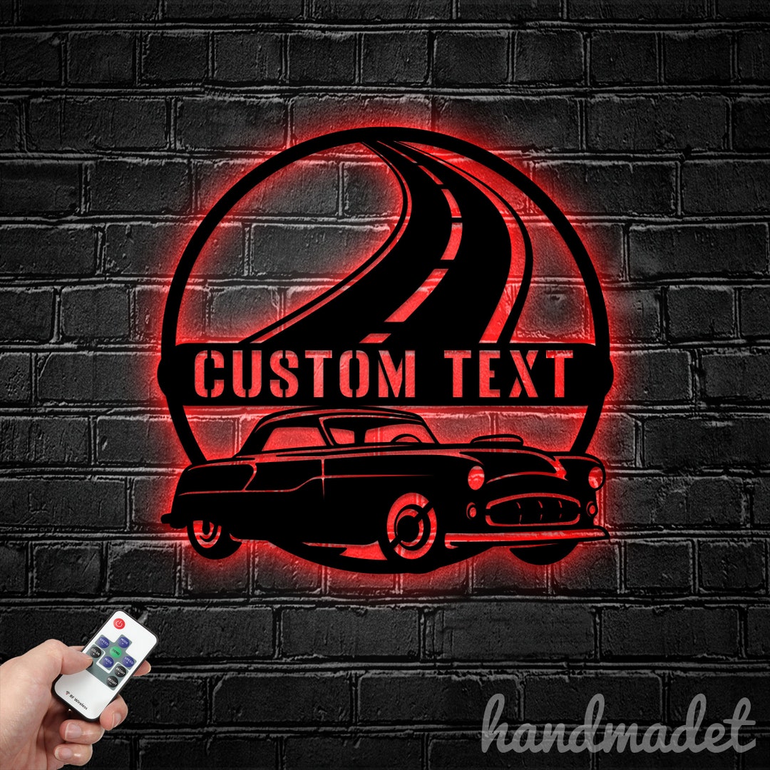 Personalized Muscle Car Road Metal Wall Sign, Driver Metal Wall Light ...
