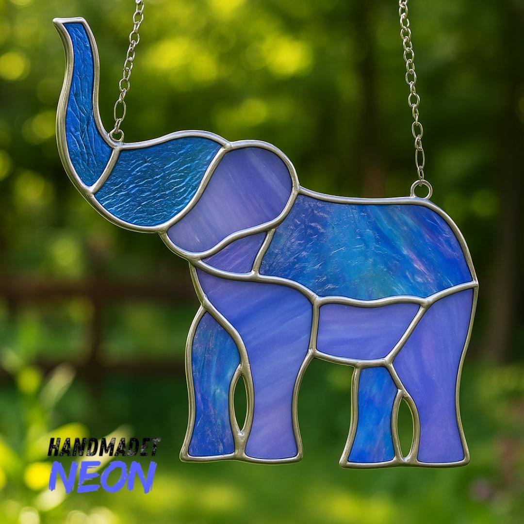 Elephant Stained Glass, Animal Suncatcher for Window, Unique Wildlife ...