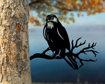 Estaca de metal personalizada con forma de halcón en rama, estaca de halcón para árbol de jardín, arte de metal con forma de halcón, arte de jardín con forma de halcón, decoración de jardín con forma de halcón