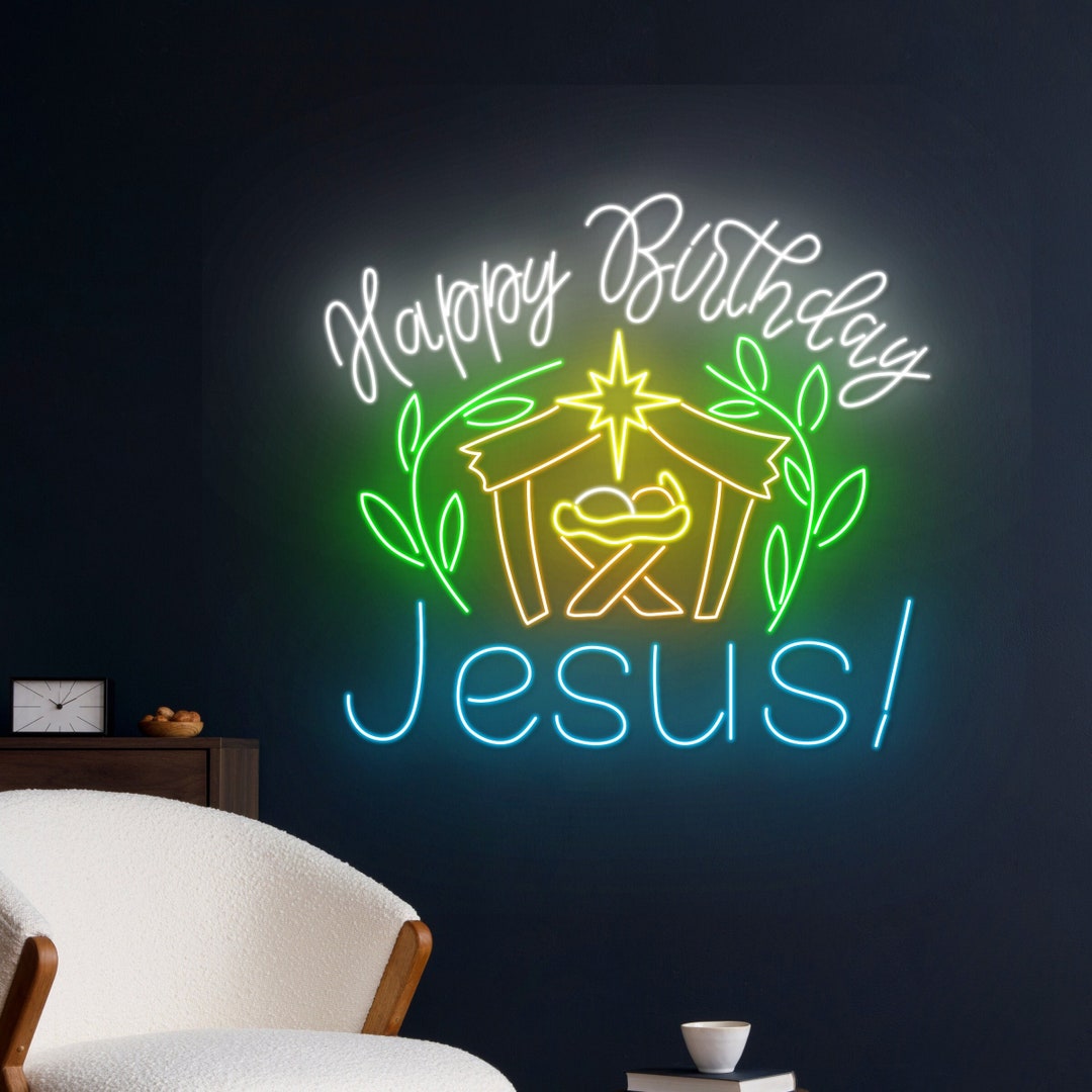 Happy Birthday Jesus Neon Sign Happy Birthday Jesus Led Sign Etsy