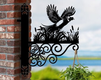 Soporte colgante de faisán personalizado, soporte de cesta colgante de faisán, soporte colgante de faisán para jardín, letrero de metal de pájaro para decoración de jardín