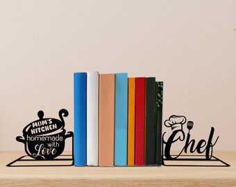Benutzerdefinierte Chef Kochen Metall Buchstützen Chef Name Buchstütze, Kochen Tischschild, Kochen Bücherregal Dekor, Buch-Liebhaber Geschenk, Küche Metall Schreibtisch Dekor