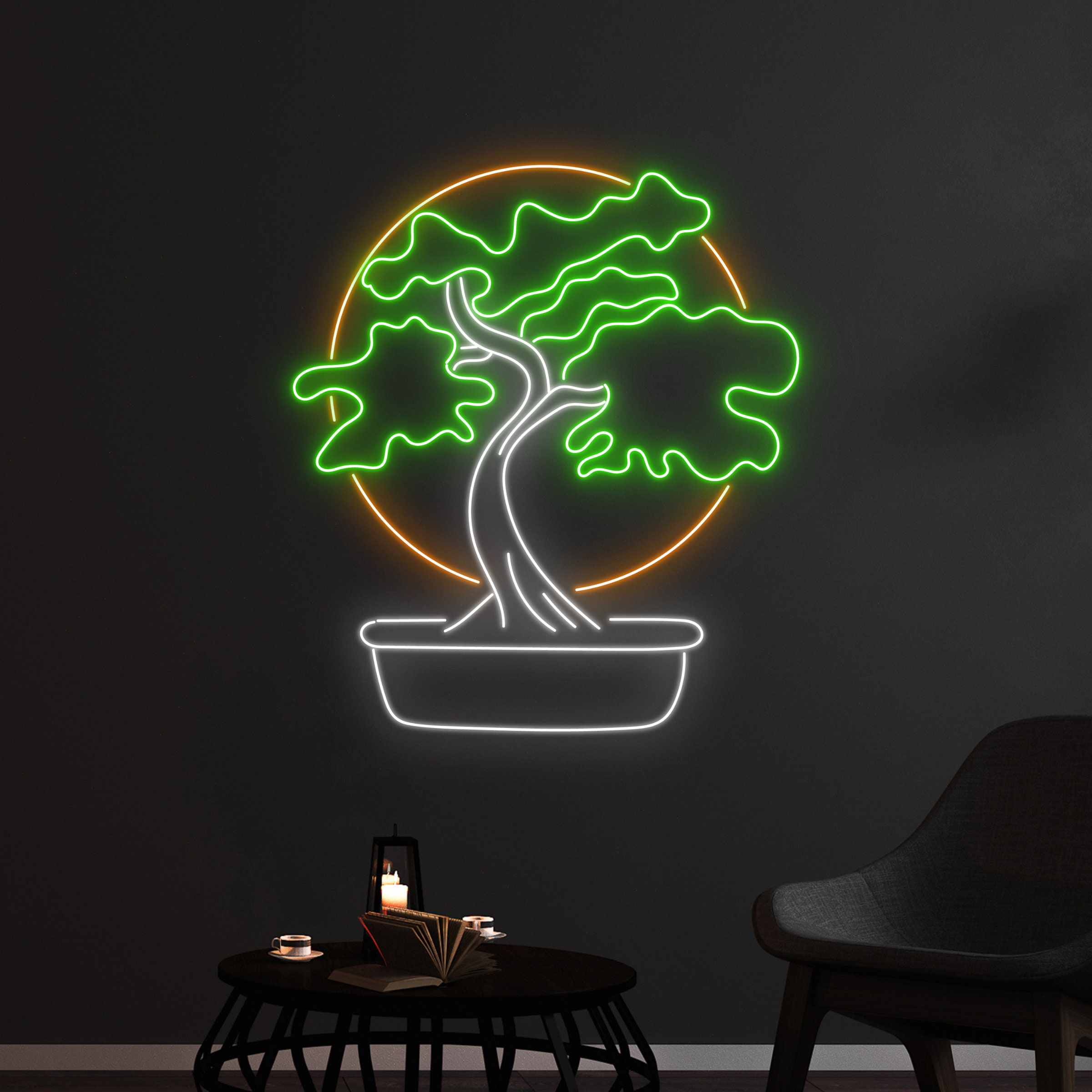カスタム盆栽ネオンライト、グリーンツリー LED ライト、グリーン