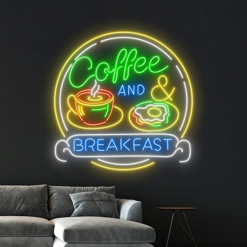 Coffee and Breakfast Neon Sign, Coffee Led Neon Light, Breakfast Led