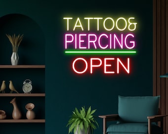 Tattoo Piercing Open Led Neon Sign, Tattoo Piercing Led Sign, Bar Neon Sign, Custom Neon Sign, Mancave Led Sign, Neon Sign, Shop Neon Sign