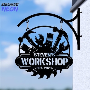 Werkstatt Metallschild zum Aufhängen: Benutzerdefinierte Werkzeug, Werkstattschild, Handwerkerwerkstatt