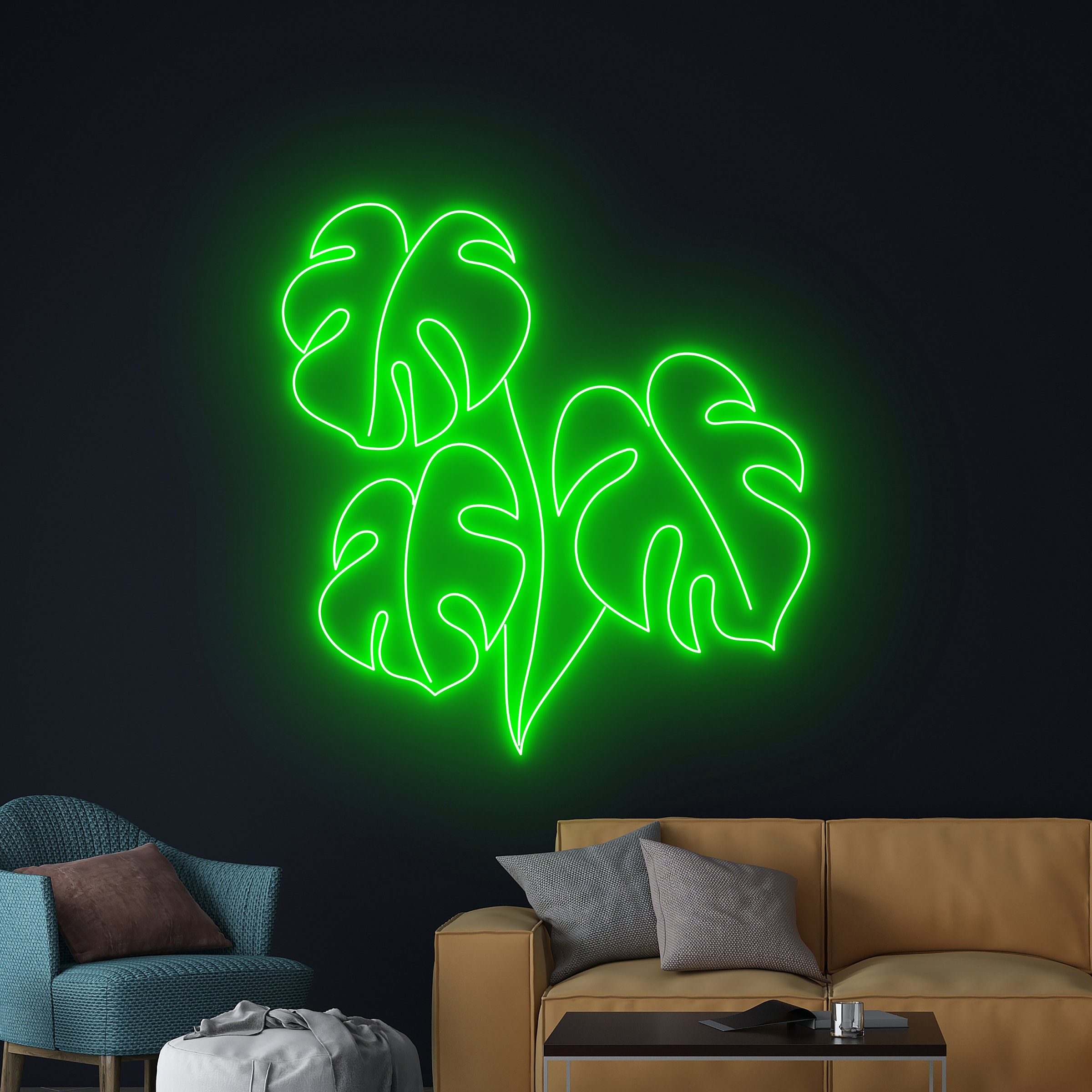 Monstera Leaf Neon Light, Monstera Tropical Leaf Led Light, Green