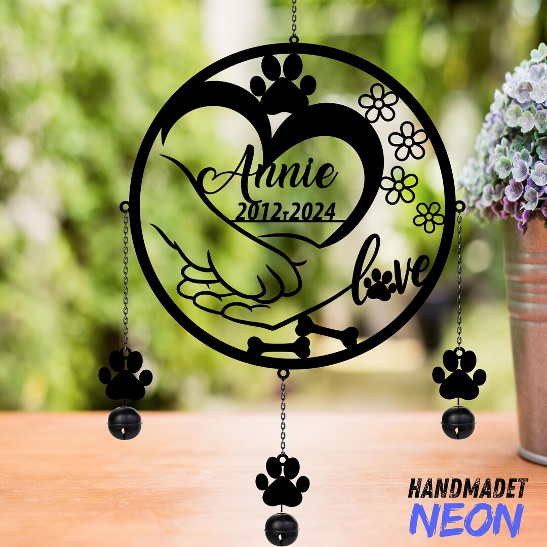 Wind Rattles Personalized Pet Memorial Metal Wind Chimes Rattle, Custom Paw and Hand ...