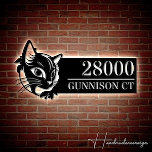 Personalized Cat Home Number Metal Sign  | Custom Cool Cat Address Metal Sign | Outdoor Pet Lovers Address Sign Decor