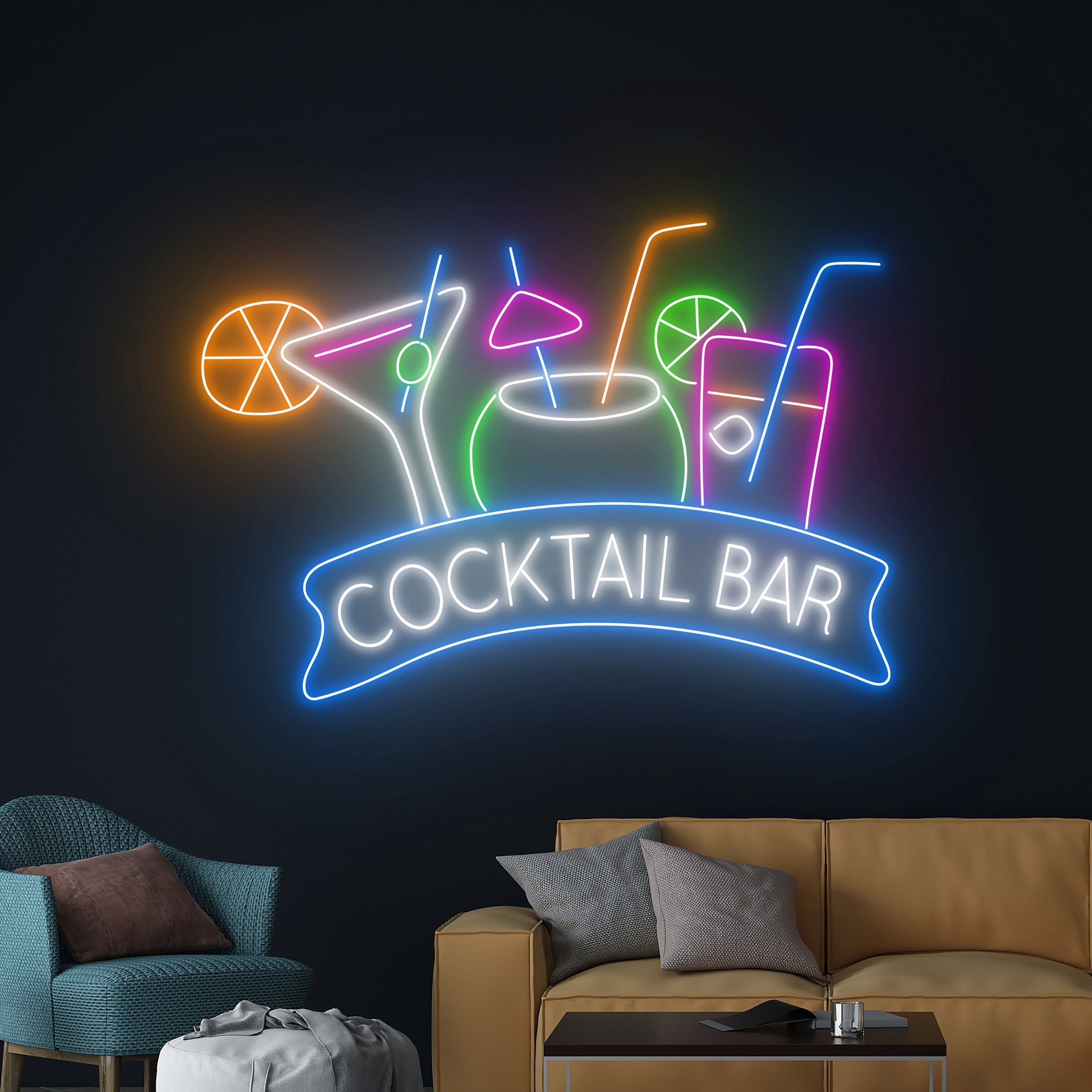 カクテルバーネオンサイン、バーロゴ LED ライト、ジュースフレッシュ 