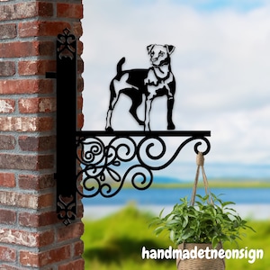 Personalized Patterdale Terrier Dog Hanging Bracket Dog Hanging Basket Bracket, Dog Hanging Bracket For Garden, Pet Metal Sign Garden Decor