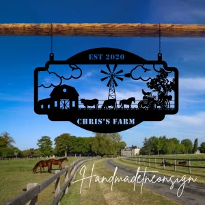 Personalized Outdoor Farm Name Sign Hanging Metal Sign -Custom Farm Name Sign Outdoor Hanging-Outdoor Farm Hanging Sign (included the chain)
