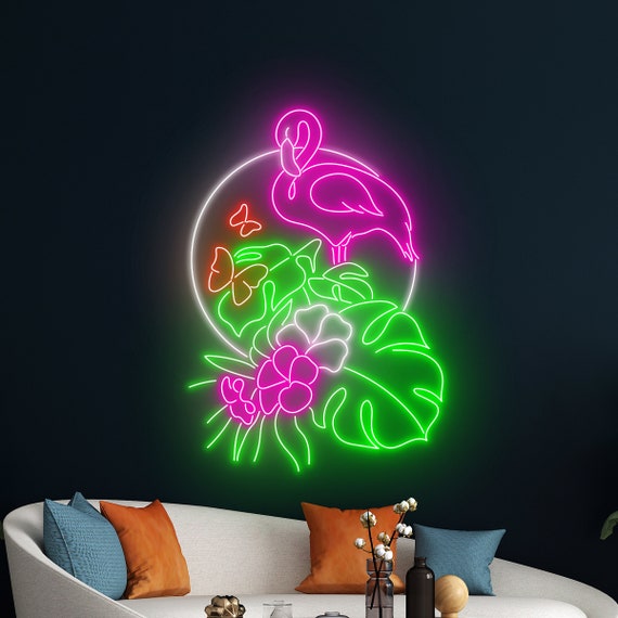 Pink Flamingo Neon Light, Monstera Tropical Leaf Led Light, Green Leaf Neon  Sign, Flamingo Led Sign, Plant Leaves Nature Room Wall Art Decor - Etsy
