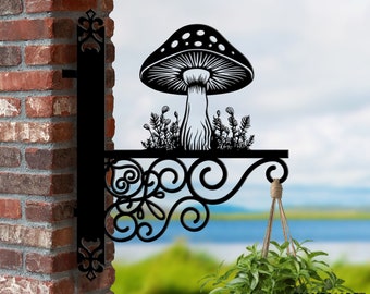 Personalized Mushroom Hanging Bracket, Mushroom Hanging Basket Bracket, Mushroom Hanging Bracket For Garden, Metal Sign Garden Decor