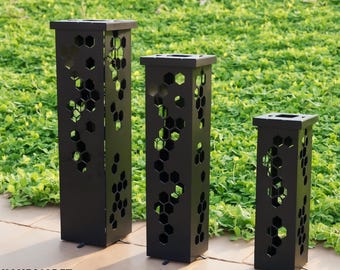 Set of 3 Honeycomb Metal Garden Column, Metal Yard Sculpture for Outdoor Decor Garden Decor, Garden Sculpture, Beehive Garden Column