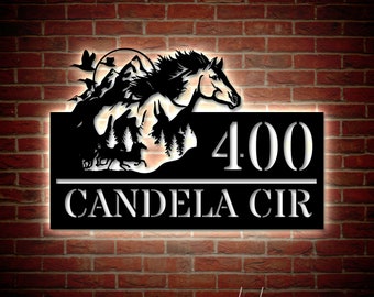 Personalized Horses Home Number Metal Sign  | Custom Horses Address Metal Sign | Outdoor House Number | Wildlife Address Metal Sign Decor
