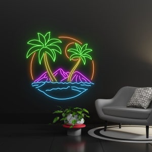 Palm Tree And Sunset Neon Sign, Palm Tree and Mountain Led Sign, Summer Vacation Led Lights, Palm Tree Sunset Neon Lights, Palm Tree Lights