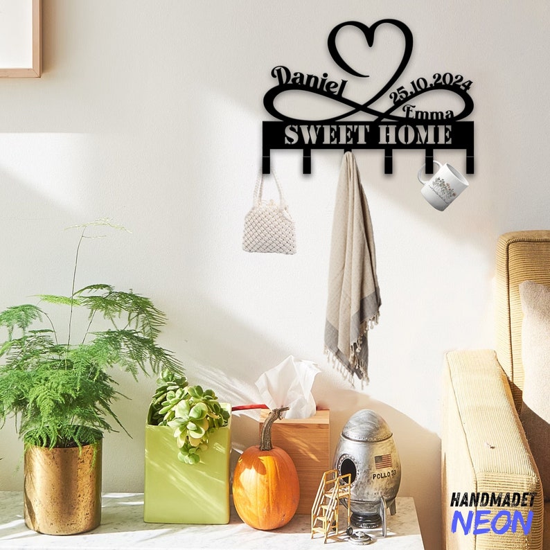 Custom Infinity Heart Coat Rack Wall Hanger Couple Name Metal Hooks, Wedding Hanging Coats, Keys Holder, Hook Rack, Clothes Hook Home Decor