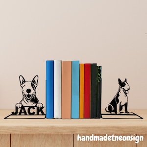 Custom Bull Terrier Dog Metal Bookends Dog Name Bookend, Dog Table Sign, Bookshelf Decor, Book Lover Gift, Dog Metal Desk Decor, Home Decor