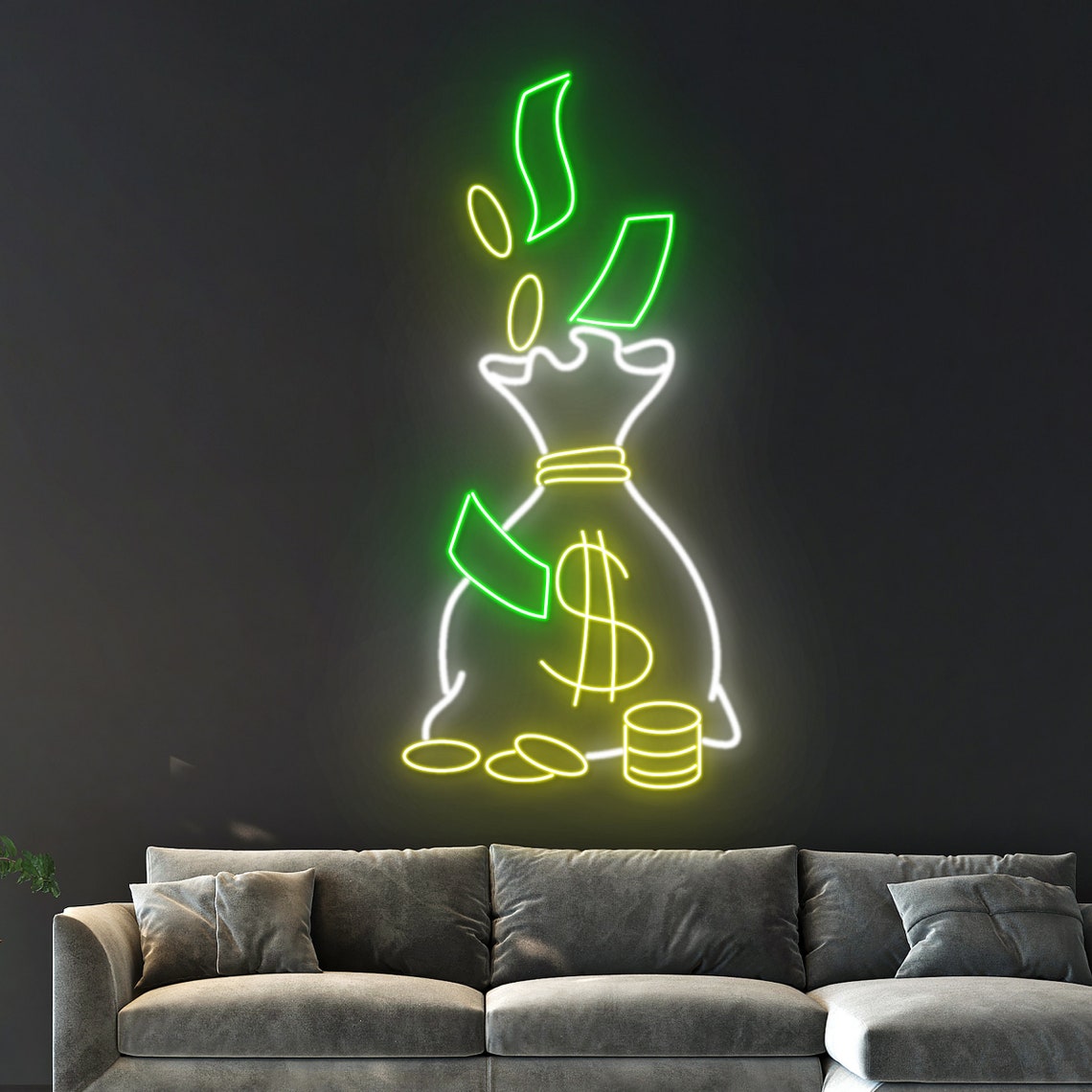 Cash Led Money Bag Led Sign, Dollar Bag Neon Sign, Money Neon Light, Dollars Led ...