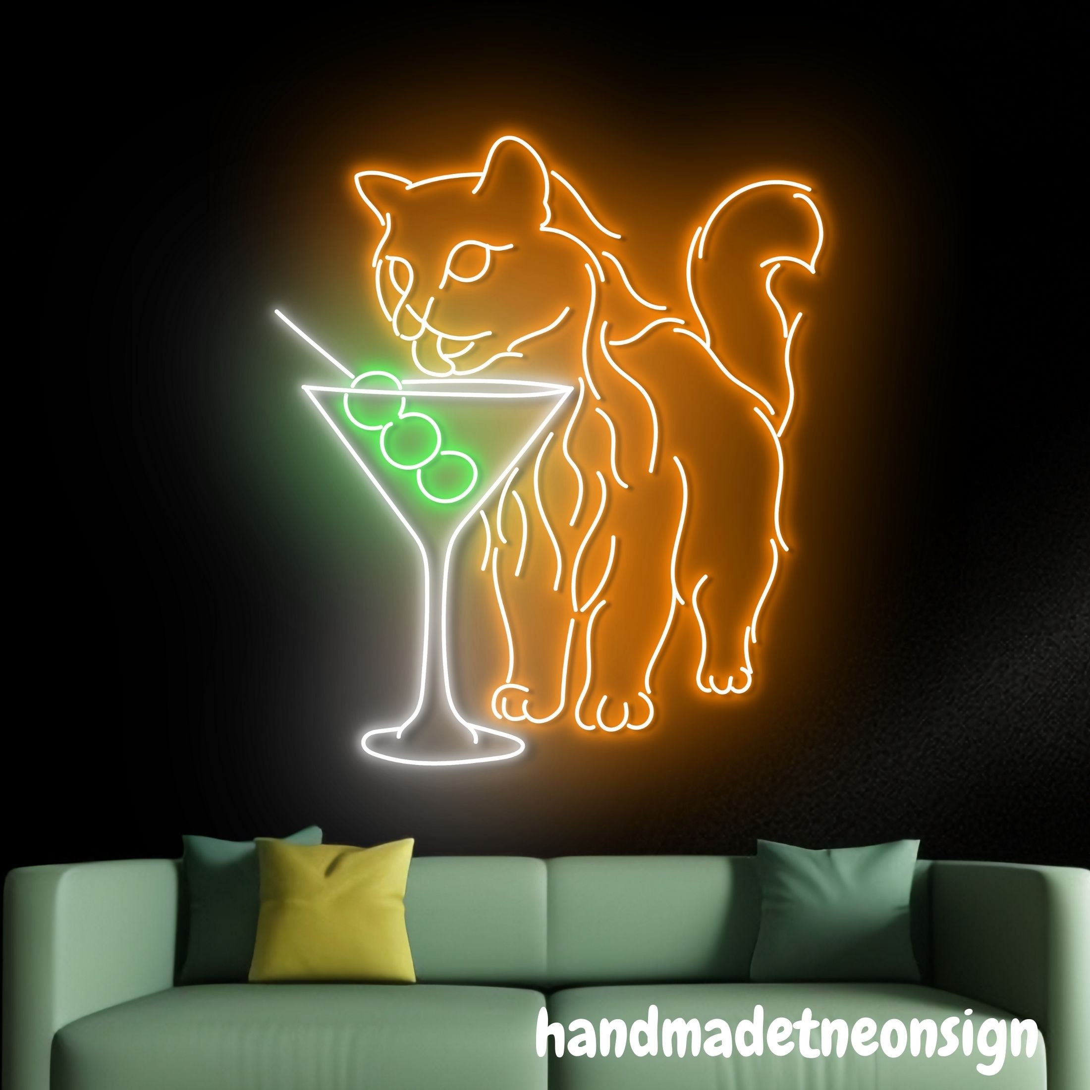 Cat Drinking Martini Neon Sign, Cat Martini Led Sign, Martini Neon Light, Martini Cocktail Led Light, Bar Wall Art, Cat Home Wall Decor