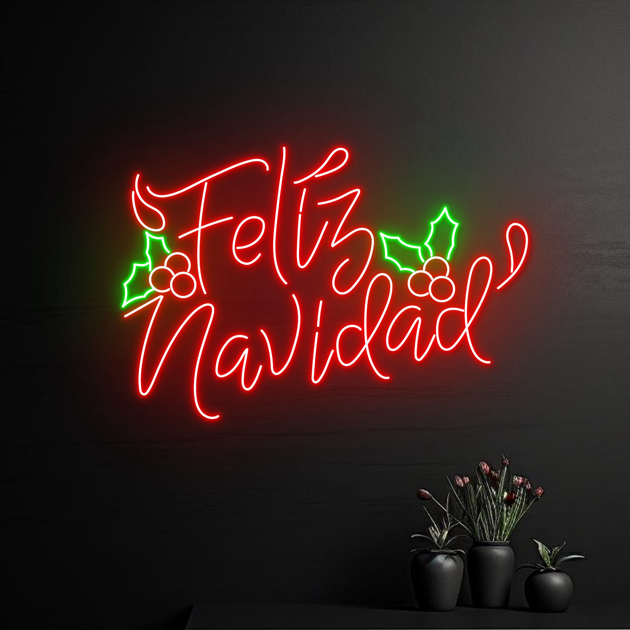 Neon Decorations with Christmas Greetings in Spanish · Free Stock