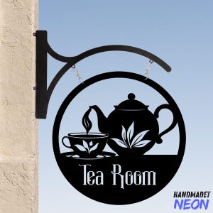 Personalisiertes Teeraum-Hängeschild, Tea Shop Outdoor-Hängeschild, Teetassenschild, Teeladen-Metallblattschild, Teebar-Metall-Business-Zeichen